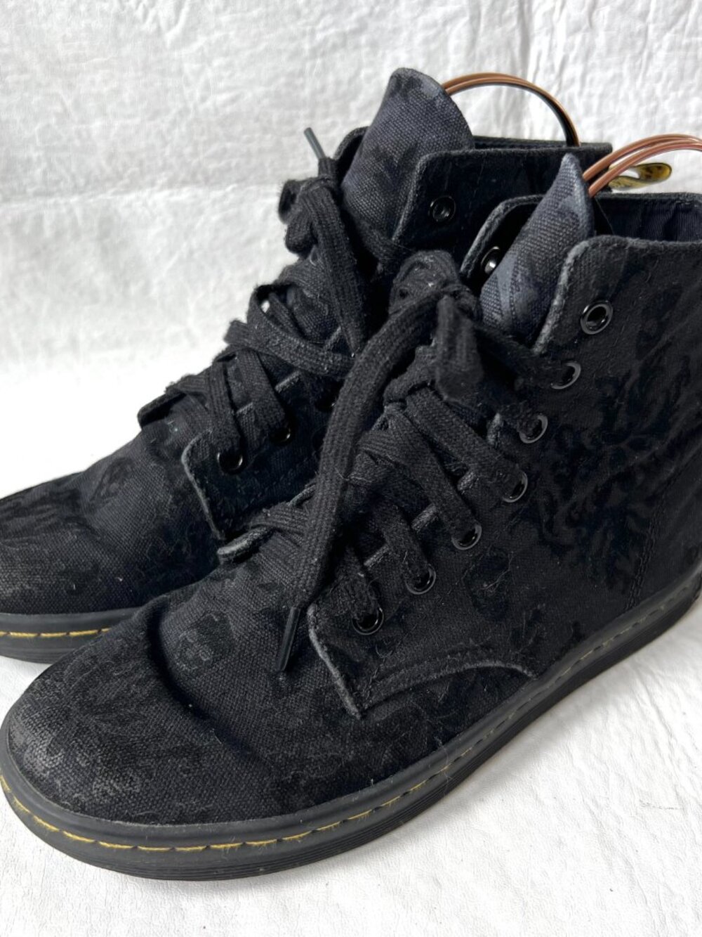 Dr Martens shoes sneaker boots black fabric skulls Hackney lace up high top docs - Picture 3 of 11